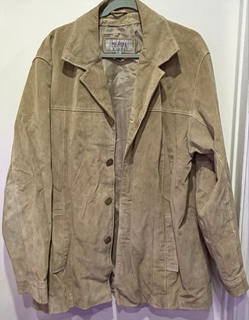 Vintage Wilsons Leather M Julian Tan Suede Button Front Car Coat Jacket L